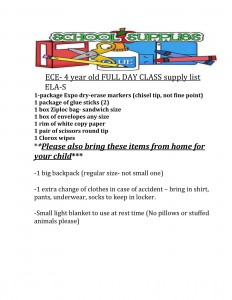 ECE 4 ELA S School Supply List-1